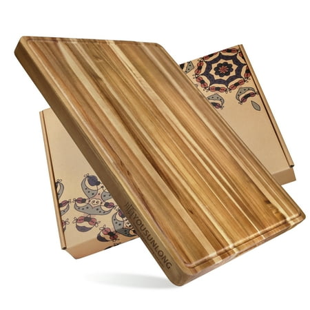 

YOUSUNLONG Cutting Board XXL Large Acacia Wood - 1.5in Thick - 24 x18 Oversized Cutting Boards -Sustainable Kitchen Chopping Board with Non-slip Mats Juice Groove & Handles - Gift Packaging