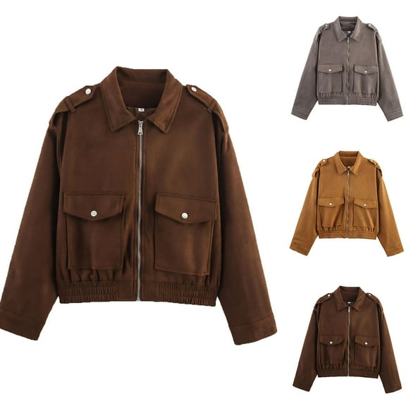 jtjvou Jacket for Women 2025 Fall Winter Cropped Y2k Oversized Faux Leather Crop Blazer Jackets Yellow S