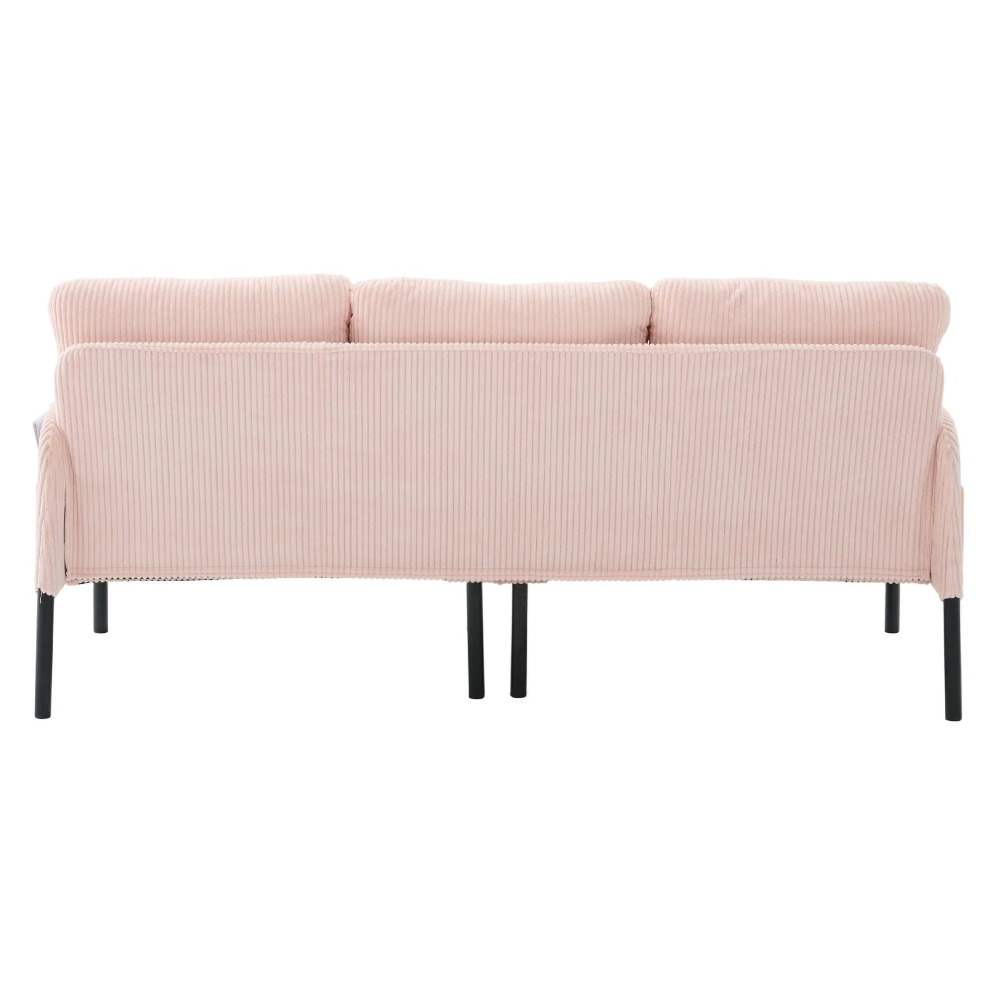 Leumius Oversized Loveseat, Modern & Plush Double-seater Sofa, Corduroy Upholstered Couch, Cozy Bedroom Sofa with Metal Legs & Side Pockets for Living Room Bedroom Dorm Apartment Pink