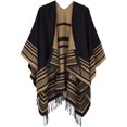 thumbnail image 1 of Poncho Cape Cardigan Ouvert à Franges Imprimé pour Femmes (Série 12-Noir), 1 of 6