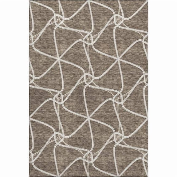 HomeRoots 675365 9 x 12 ft. Brown & Ivory Geometric Transitional Washable Machine Made Rectangle Area Rug with UV Protection