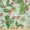 thumbnail image 2 of Ambesonne Watercolor Fabric by the Yard Microfiber, Poinsettia Pattern, 1 Yard, Vermilion Yellow Green, 2 of 2