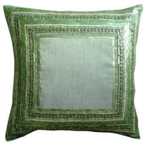 Cushion Covers, Green Decorative Pillow Covers 16x16 inch (40x40 cm), Silk Throw Pillows, Bordered, Sequins Embellished, Modern Decorative Toss Halloween Decorations - Green Envy