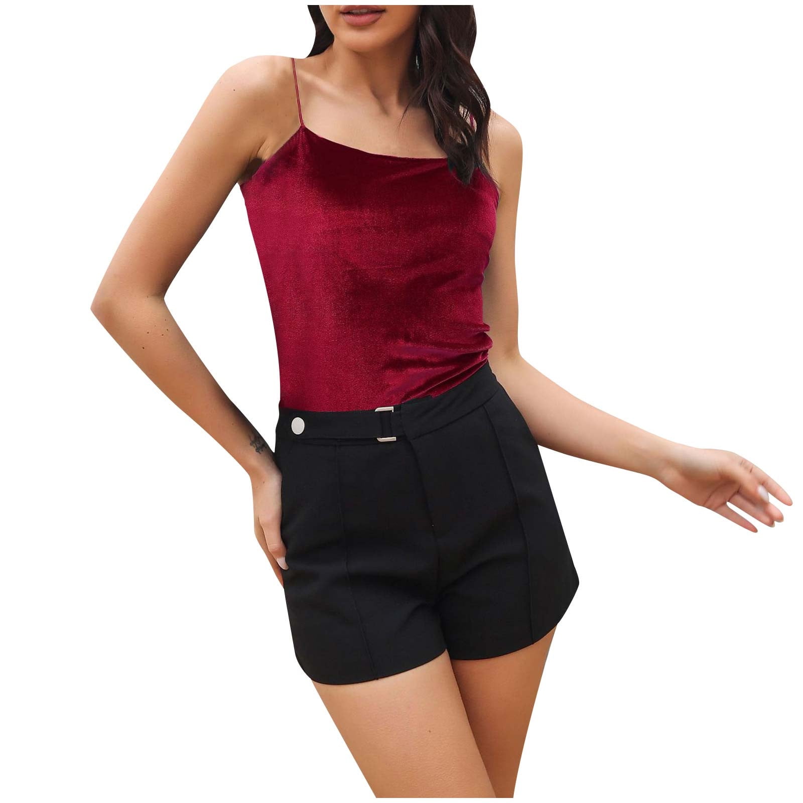 XFLWAM Women's Velvet Spaghetti Strap Cami Top Sleeveless