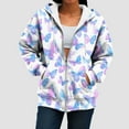 thumbnail image 5 of GEWSEY Womens Oversized Hoodies Zip Up Fleece Floral Sweatshirt Casual Fall Long Sleeve Drawstring Hooded with Pockets (Light Purple, M), 5 of 7