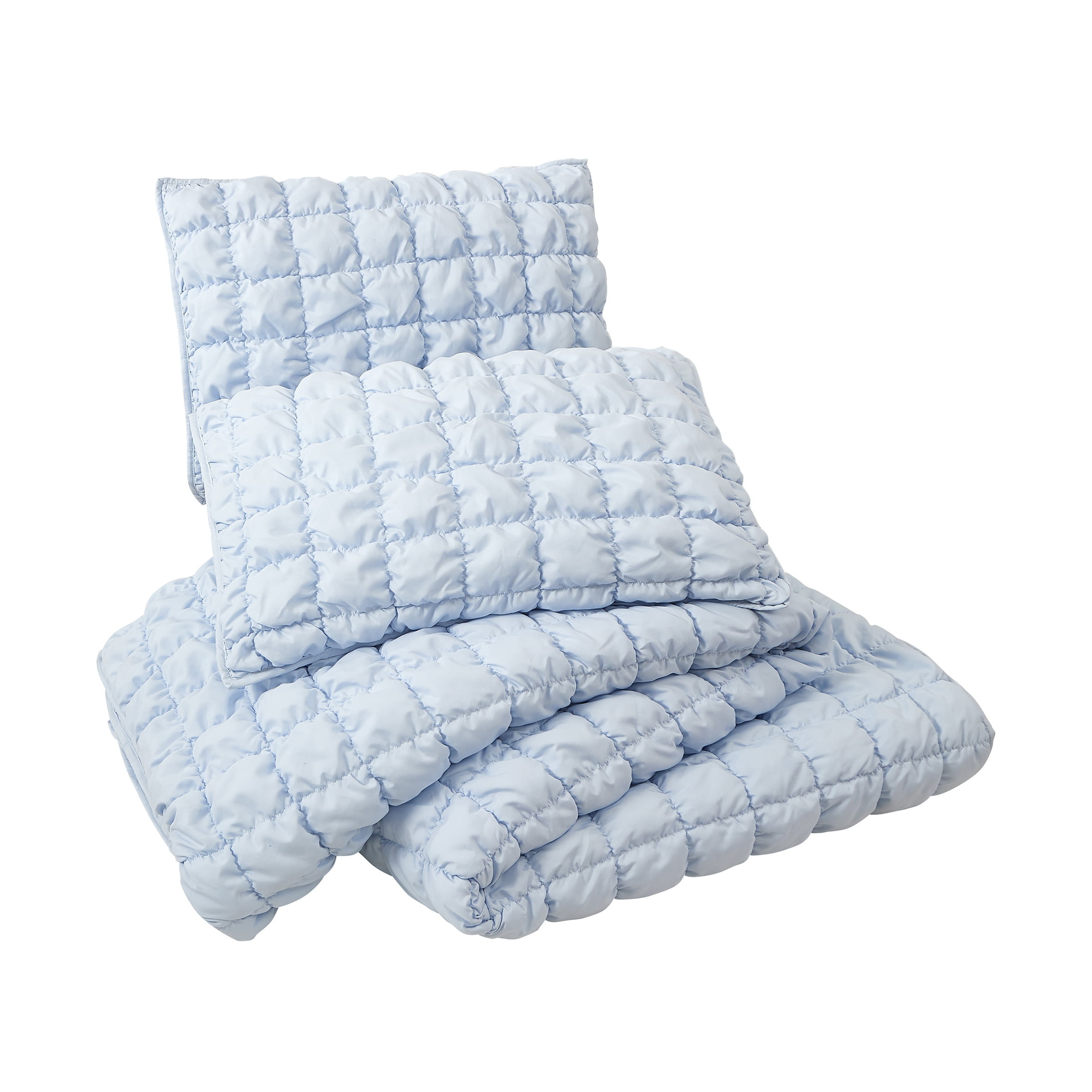 Urban Playground Kids and Teens Dreamy Clouds Marshmallow Blue 3-Piece Solid Quilt Set, Full/Queen