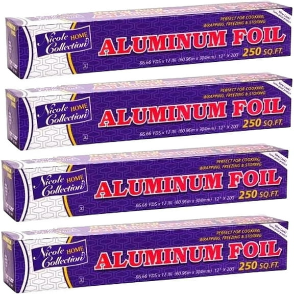 Heavy Duty 12" 250 Square Feet Aluminum Foil Rolls, Metallic - 4 Packs