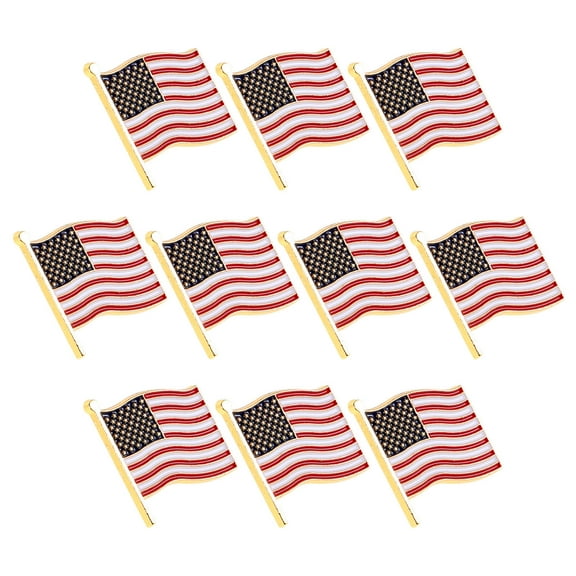 FRCOLOR 10pcs American Flag Lapel Pins Patriotic Brooches Independence Day Political Badge Pins for Clothes Bags Backpack Decorations