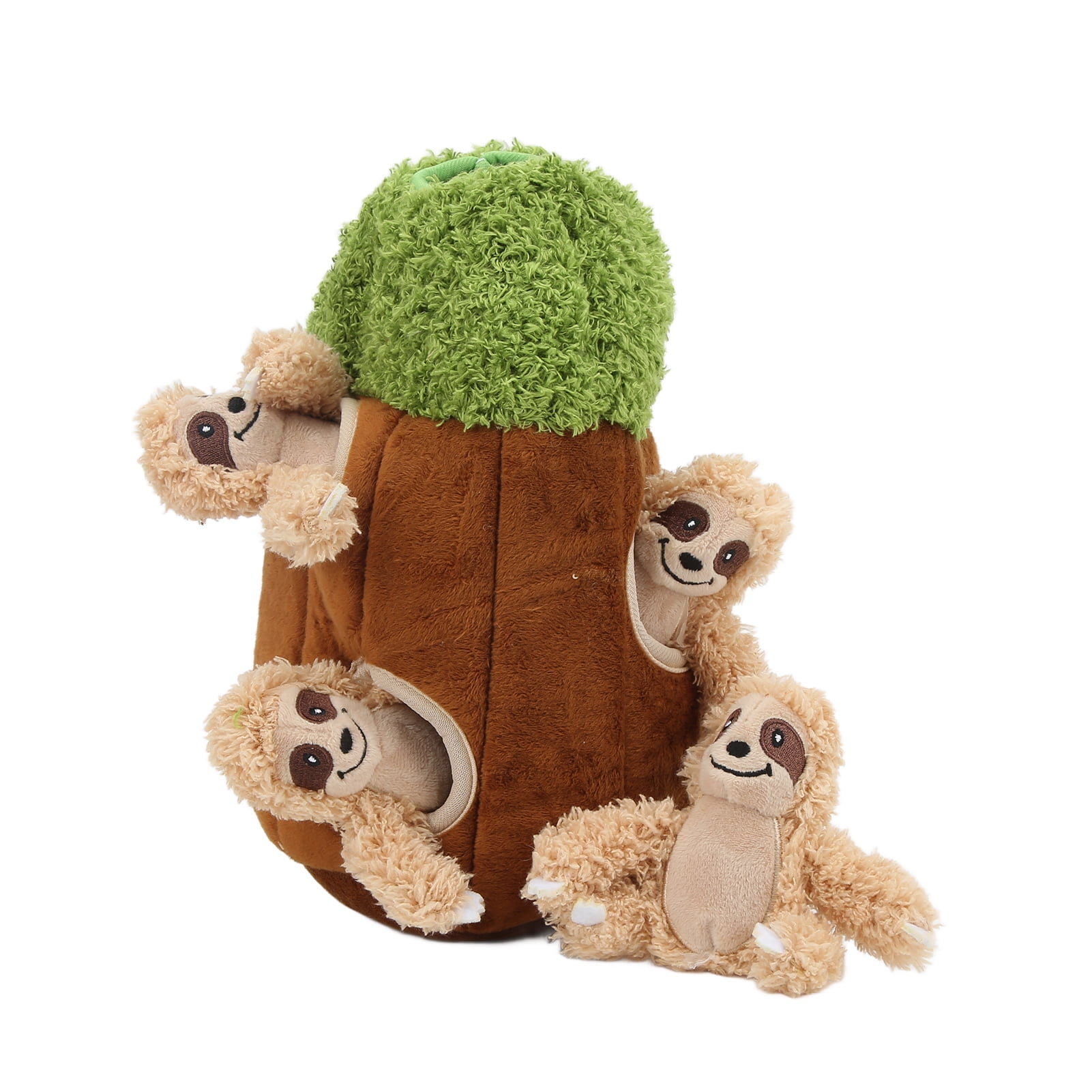 Riousery Interactive Hide and Seek Plush Dog Toy, Squeaky Little Sloth in Tree Hole Puzzle, 5-Piece Set (6.7 x 10.2 inches / 17 x 26 cm)