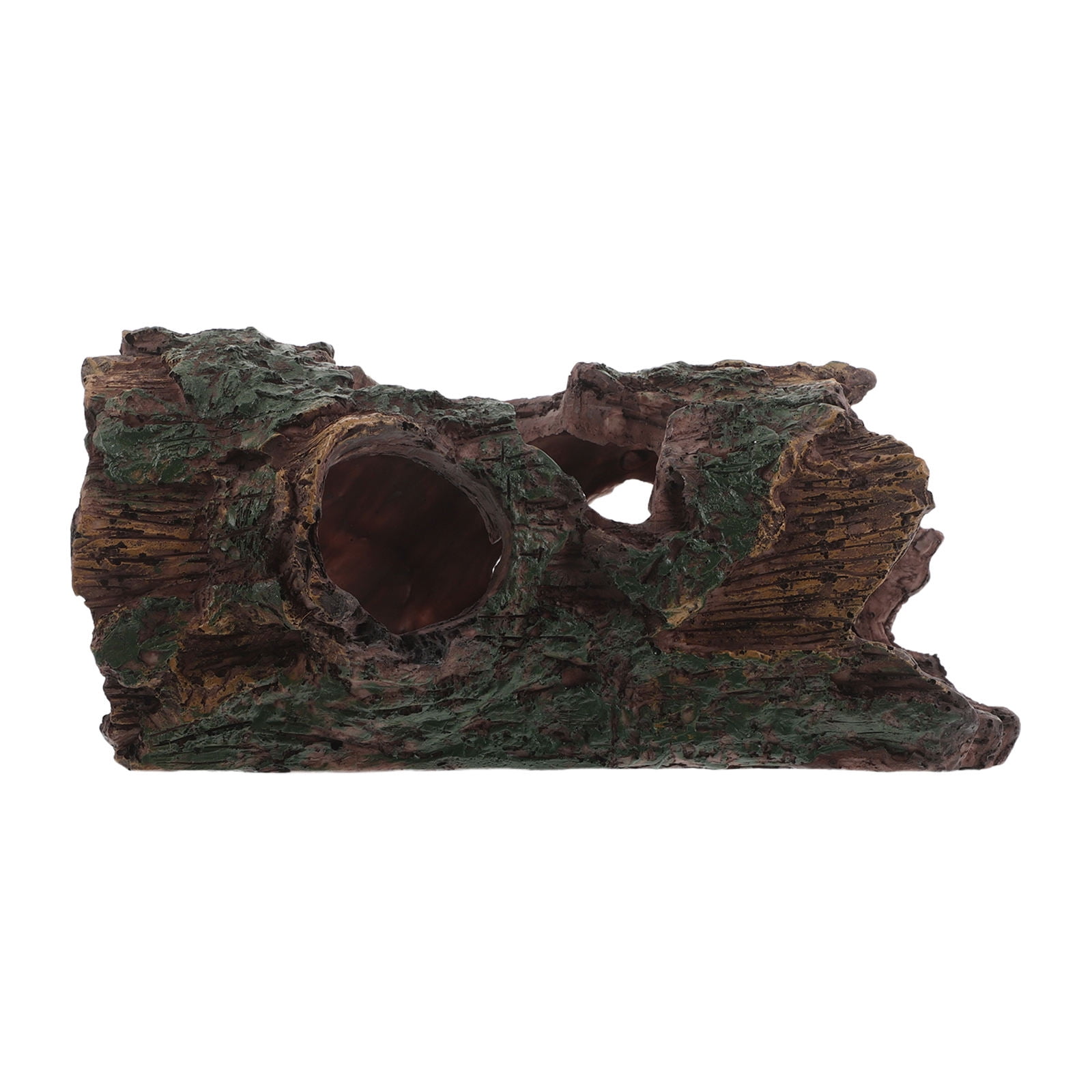 CATIEBYE Aquarium Driftwood Decoration Resin Green Hollow Log with Realistic Bark Texture Fish Shelter Ornament