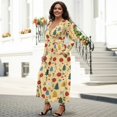 thumbnail image 3 of Tutolipy Flower Printed Midi Dresses for Women V Neck A Line Dress Long Sleeve Dresses Empire Waist Dress with Pockets, S, 3 of 7