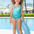 thumbnail image 3 of Uorisanigo Kids Swimsuits for Girls Teal Marble Print Crossback Straps Sport Summer Beach Swimwear One Piece Swimming Training Bathing Suit, Size 9-10, 3 of 7