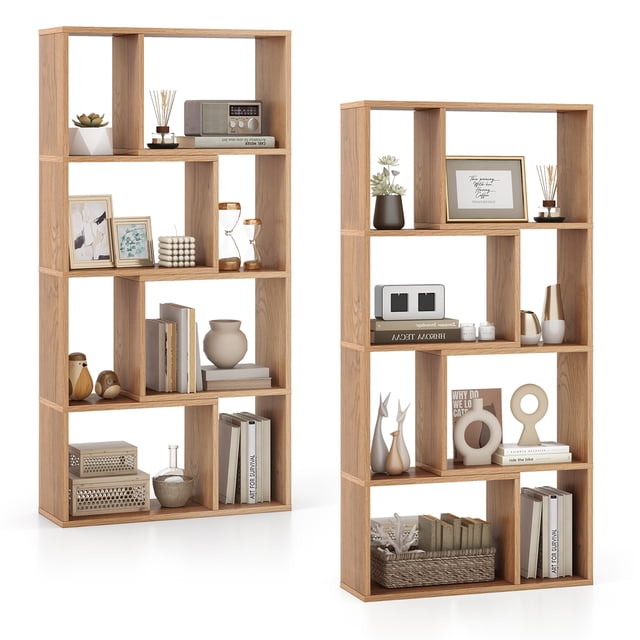 Gymax 4-Tier Geometric Bookshelf 48'' High Bookcase Modern 8-Cube Storage Organizer Natural