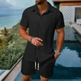 thumbnail image 2 of Busydd Mens Vacation Outfits 2 Piece Solid Color Mens Beach Outfit Casual Lapel Short Sleeve Button Up Shirts and Pants Mens Summer Clothes, 2 of 9