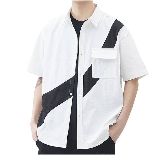 Camisas Hawaianas de los Hombres Que Contrastan Casual Suelto de Manga Corta Botón de la Camisa para las Vacaciones en la Playa