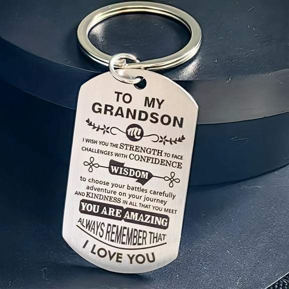 2Pcs To My Grandson Keychain Stainless Steel Key Chain Ring Birthday Graduation Christmas Gift From Grandparents For Grandson