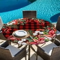 thumbnail image 6 of Cardinal Bird Round Tablecloth, Fitted Table Cover with Elastic for 55"-60" Round Tables, Poinsettia Pine Cones Berry Flowers Red Plaid Table Cloth Outdoor Indoor Dinning Party Waterproof Tablecloths, 6 of 7