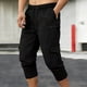 thumbnail image 1 of Ceisia Men's Solid Color Loose Cargo Capris with Elastic Drawstring Waist & Multi Pockets Black M Gifts, 1 of 7