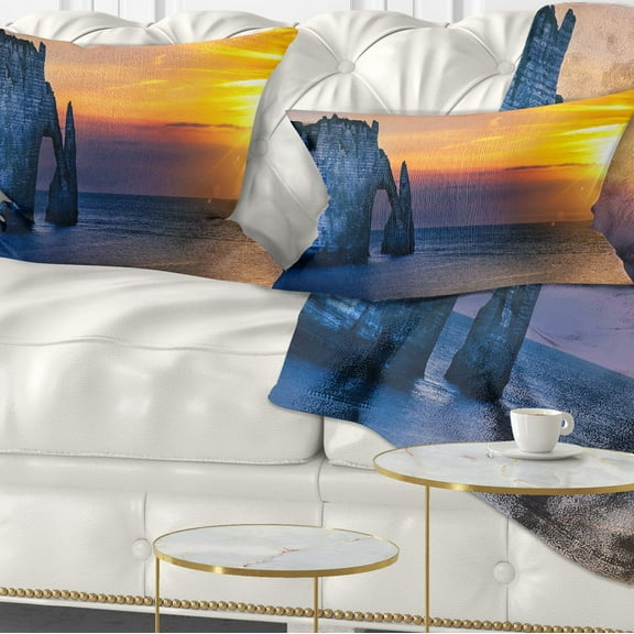 Designart Etretat Cliff Normandy Panorama - Seashore Throw Pillow - 12x20