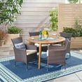 thumbnail image 2 of GDF Studio Philippa Outdoor Acacia Wood and Wicker 5 Piece Dining Set with Cushion, Teak, Multibrown, and Beige, 2 of 13