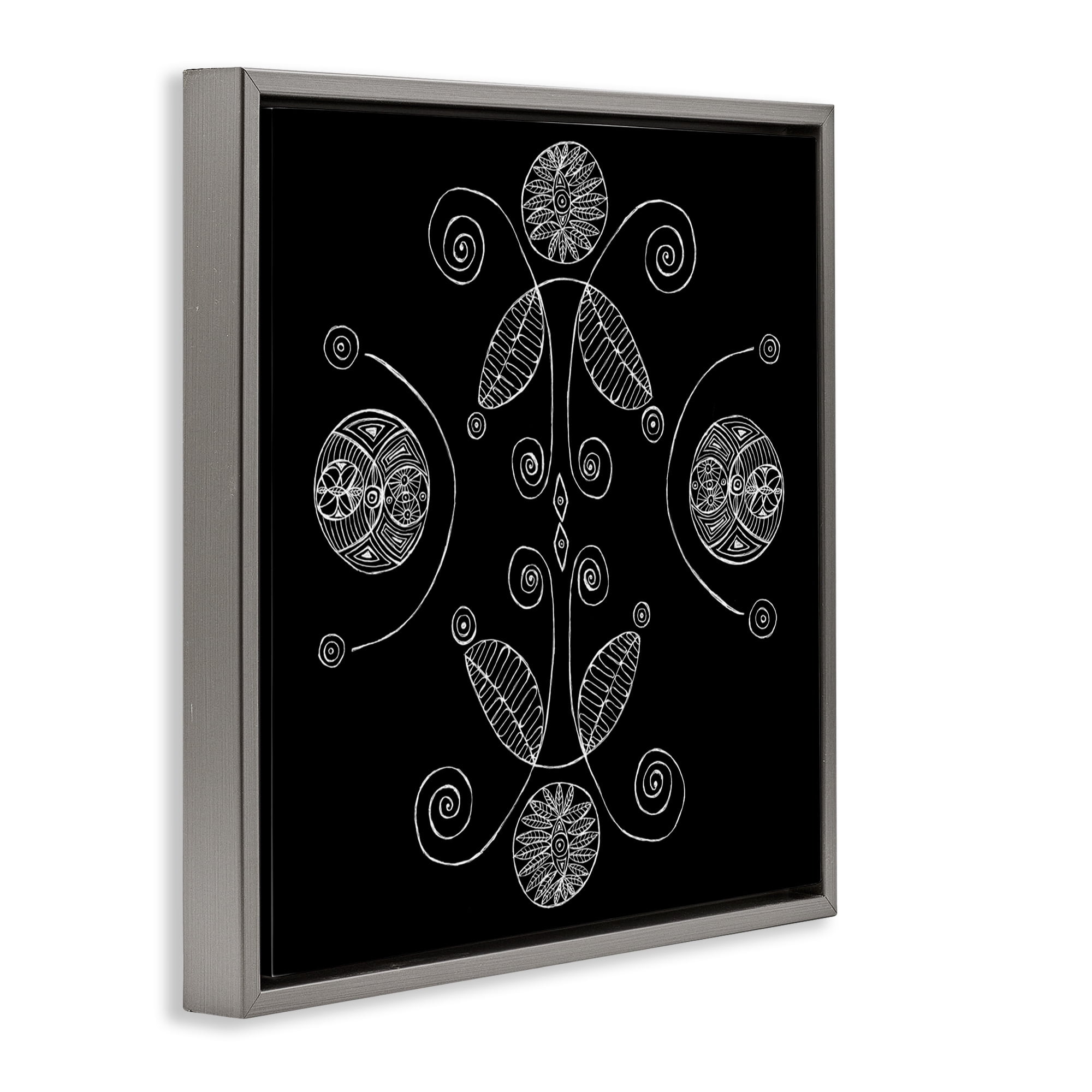 Stupell Industries Curved Fractals & Leaves Gray Framed Floater Canvas Wall Art, design by El Perkin