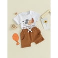 thumbnail image 4 of Aojekbee Toddler Boys Summer Shorts Sets Short Sleeve Letter Chick Print Tops and Drawstring Shorts Sets, 4 of 10