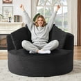 thumbnail image 5 of Muumblus 48.8" Oversized Accent Barrel Chair, Fluffy Round Lazy Sofa Chair for Adults, No Assembly Required, Black Corduroy, 5 of 9