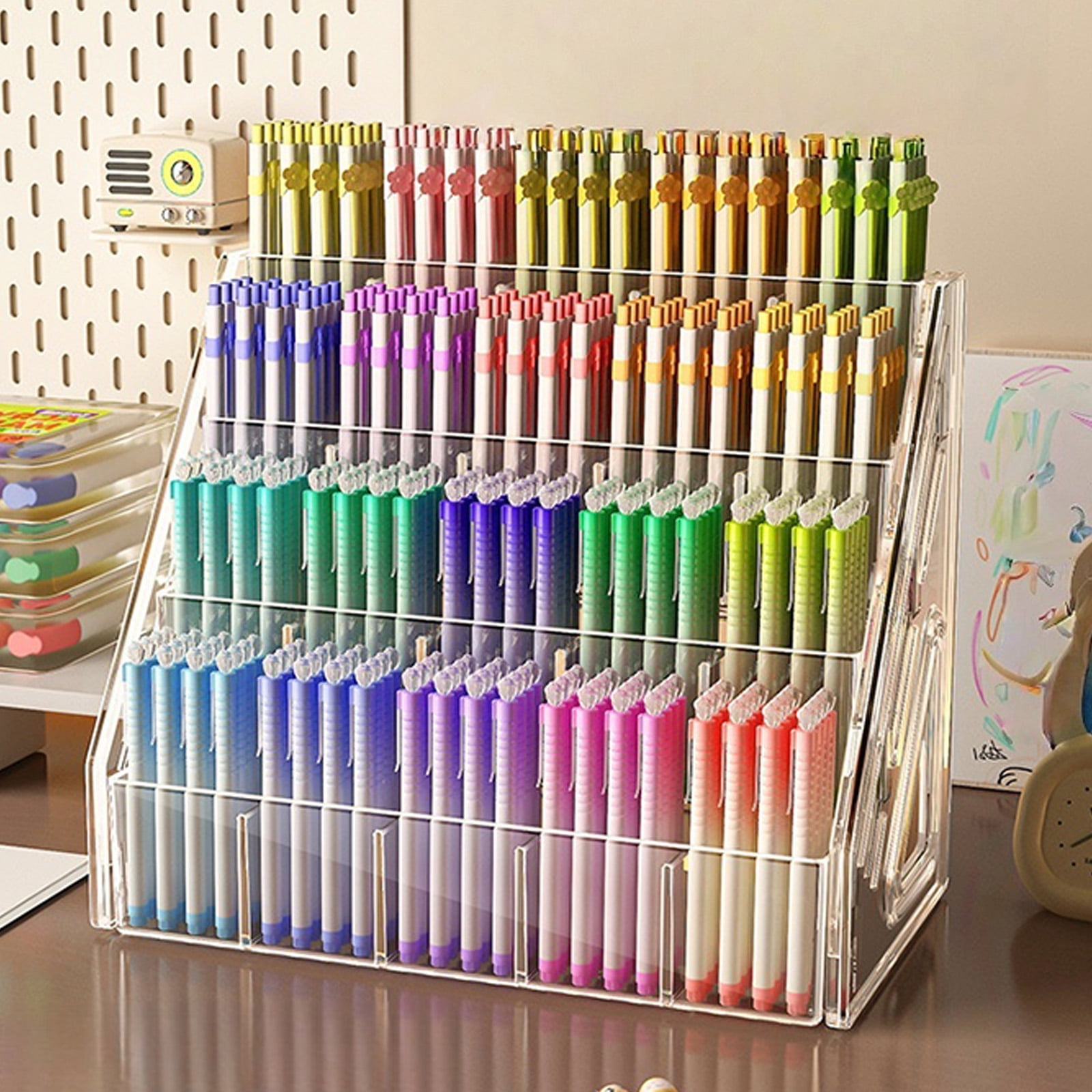 Desk Art Marker Organiser Multi Compartments Clear Acrylic Marker Pen Storage Rack for Pencils Highlighters Art Supplies