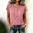 thumbnail image 2 of hotojiny Women's Henley Shirt Solid Color Crew Neck Half Buttons Summer Tops Comfort T Shirts Loose Fit Basic Tee Daily Wear, 2 of 5