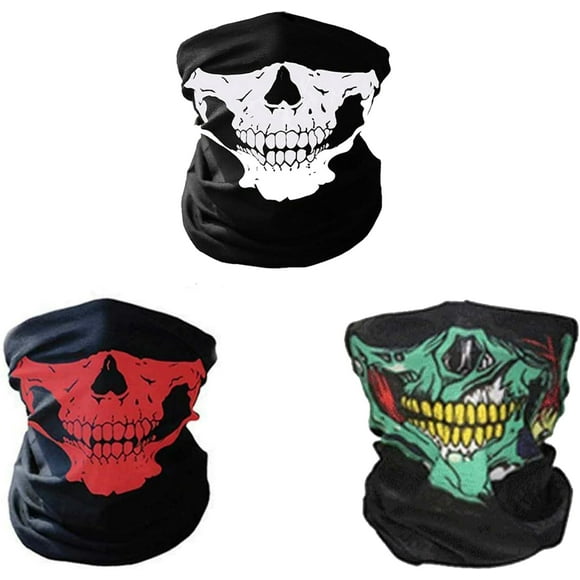 3 Pack Seamless Skull Face Tube Mask Breathable Neck Warmer Face Cover Headband Scarf Motorcycle Head Wrap Sport Halloween Mask