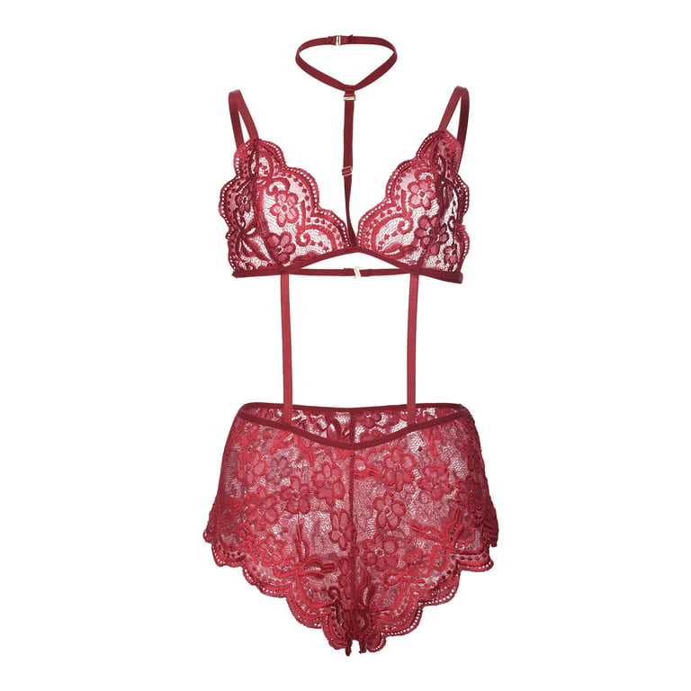 Red Underwear Set for Women Sexy Plus Size Sexy Women Lace Hollow Out  Babydoll Underwear Sleepwear Intimates Lingerie Jumpsuit Bodysuits Pajamas