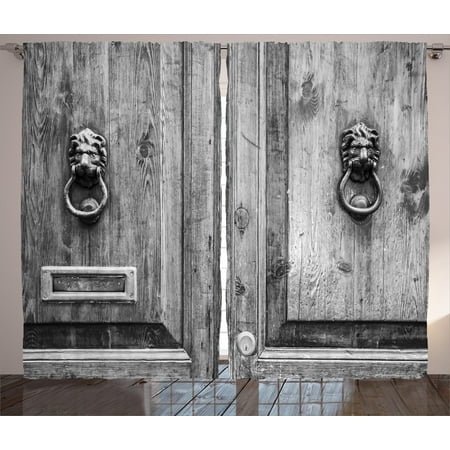 - Rustic Curtains 2 Panels Set, Black and White Photography of Tuscany House Doorway Florence with Lion Head Handlers, Window Drapes for Living Room Bedroom, 108W X 90L Inches, Grey, by Ambesonne