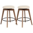 thumbnail image 7 of Joyyskill Swivel Barstools Set of 2, Backless Wooden Counter Height Barstools with Upholstered & Metal Footrest, Brown/Beige, 7 of 7
