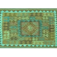 thumbnail image 1 of Ahgly Company Machine Washable Indoor Rectangle Southwestern Turquoise Blue Country Area Rugs, 2' x 5', 1 of 4