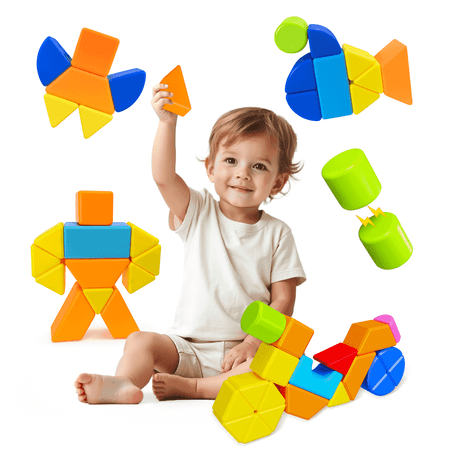 Pairez Toys Magnetic Stacking Blocks 1.65 Inch Large Magnetic Cubes & 8 Shapes 20 PCS Magnet Toys Montessori & Sensory Building Toys