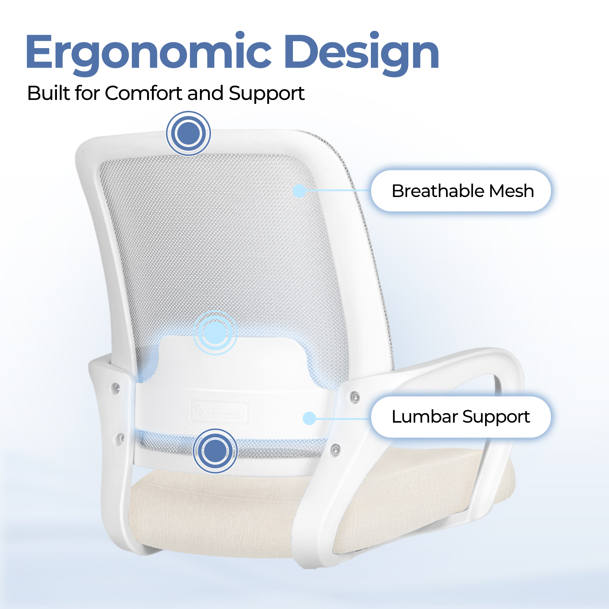 CELTOSS Ergonomic Home Office Chair, Mid Back Lumbar Support Desk Chair, Adjustable Height with Armrests for Adults, Ivory
