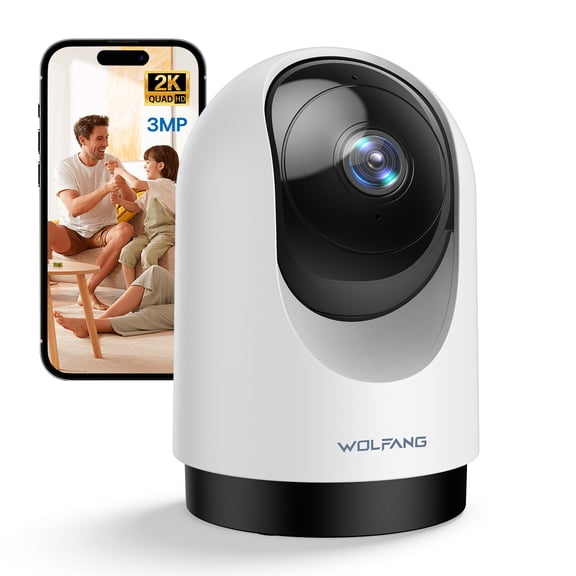 WOLFANG 2K Indoor Security Camera, Pan Tilt Pet Camera with Motion Tracking, Two-Way Audio, Night Vision, Alexa & Google Compatible
