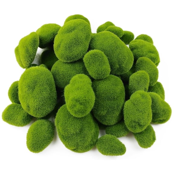 Artificial Moss Rocks Decorative - Set of 50 Pcs,Topboutique Green Moss Covered,DIY Mushroom and Simulation Ladybug,Stones Decoration for Gardens Floral Arrangements Crafting,5 Size