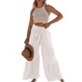 thumbnail image 1 of Pantalones De Pierna Ancha Con Volantes Color Puro Ajuste Casual Corbata Pantalones Largos Con Volantes De Moda Para Mujeres Que Citan Blanco L, 1 of 5