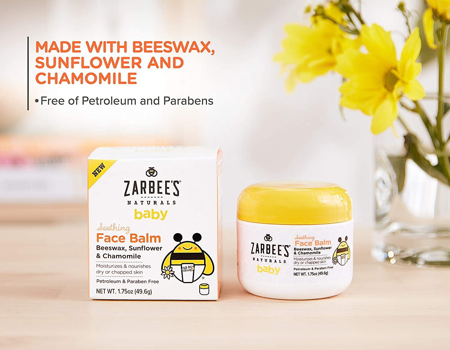 Zarbee's Naturals Baby Soothing Face Balm with Beeswax, Sunflower & Chamomile, 1.75 oz
