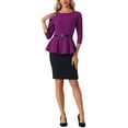 thumbnail image 2 of INSPIRAR CHIC Blusas Peplum para Mujeres de Manga 3/4 con Cinturón Elegante para Trabajo M Morado, 2 of 6