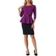 thumbnail image 2 of INSPIRAR CHIC Blusas Peplum para Mujeres de Manga 3/4 con Cinturón Elegante para Trabajo M Morado, 2 of 6