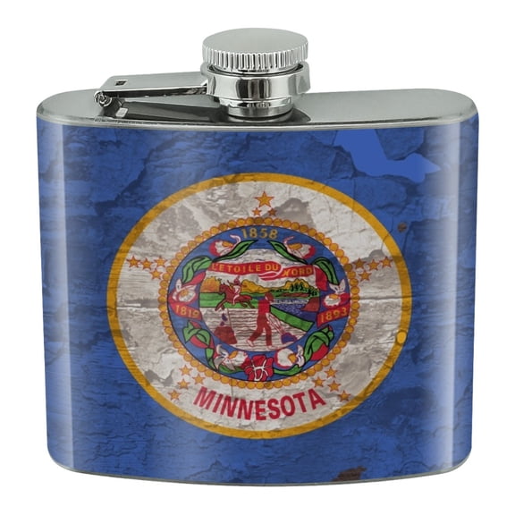 Rustic Minnesota State Flag Distressed USA Stainless Steel 5oz Hip Drink Kidney Flask