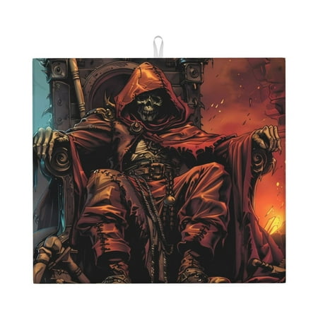 

Honeii Dark Skull King Throne for Dish Drying Mat for Kitchen Counter Non-slip Rubber Backed Hide Stain Kitchen Super Absorbent Draining Mat Dish Rack Pad