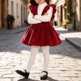 thumbnail image 6 of Girls Solid Corduroy Ruffle Suspender Pinafore Dress Sleeveless Layerable Jumper Skirt Vintage Fall Winter Outfit for Little Girls Red 4-5 Years, 6 of 9