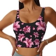 thumbnail image 2 of Haiem Lilies Flowers Pattern Womens Sports Bra - U Neck Padded Low Impact Yoga Bra Workout Crop Top Gym Moisture-Wicking Workout Vest -, 2 of 9