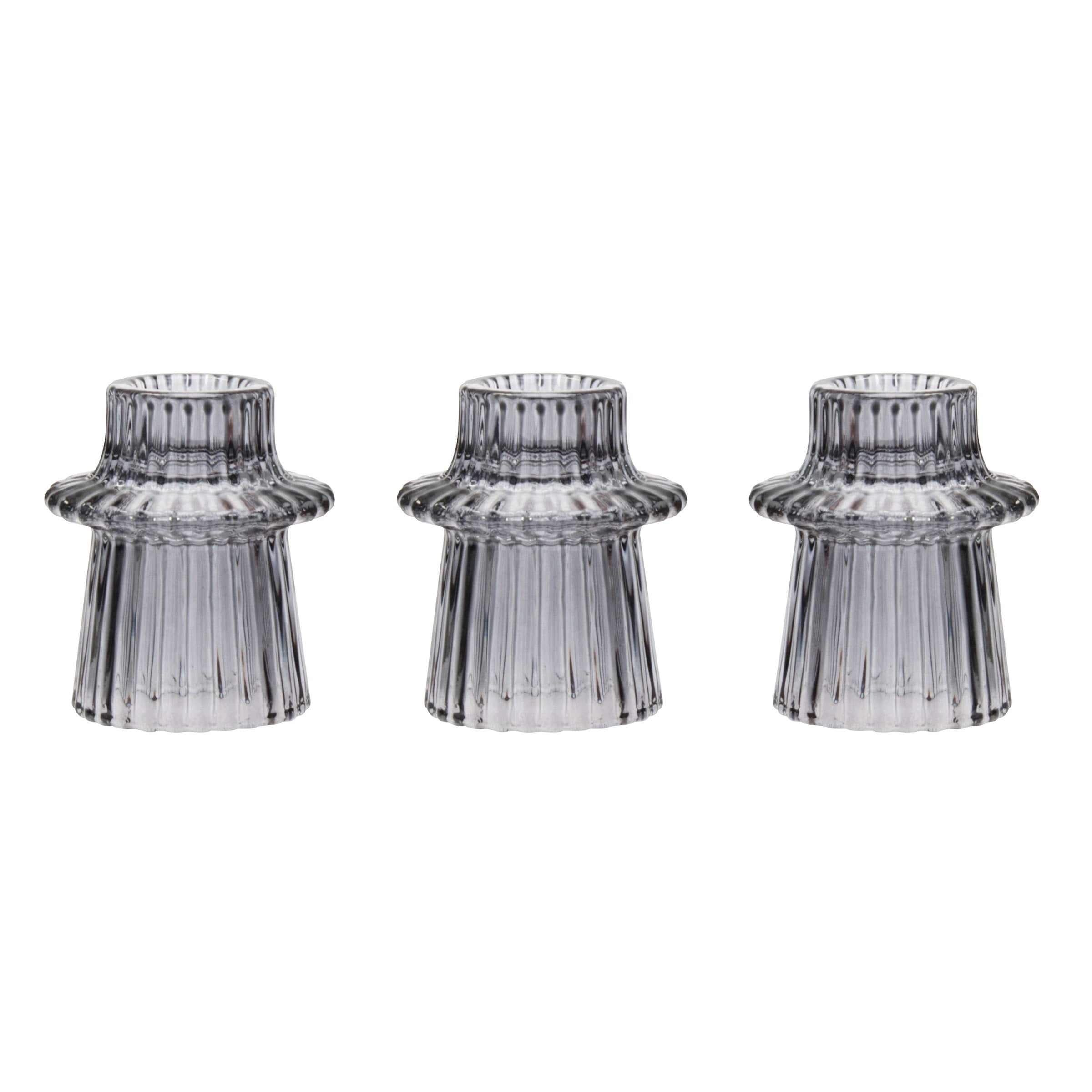 (3 pack) Mainstays Decorative Smoke Glass Ribbed Taper Tealight Candleholder, Set of 3, 3"
