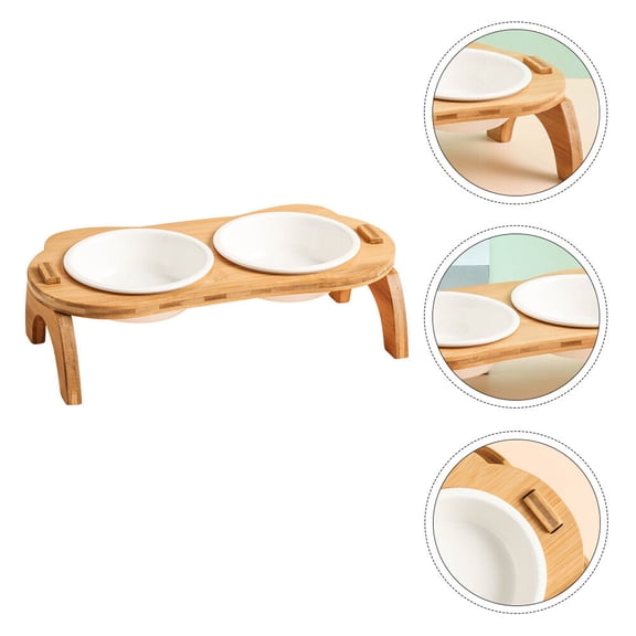 WRITWAA Raised Wooden Cat Food Bowl Stand with Non- Base, Pet Feeding Dish Holder, 1 Set