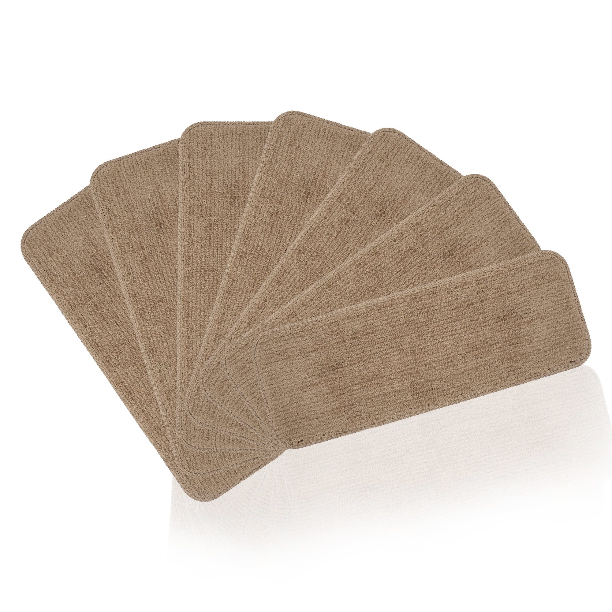Ottomanson Softy Washable Non-Slip Rubberback Solid 9" x 26" Indoor Stair Treads, 7 Pack, Camel