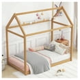 thumbnail image 2 of Twin Size Wooden House Bed, Wood Color Box Spring Not Required + Twin + Wood + Wood + Bedroom + Pine, 2 of 4